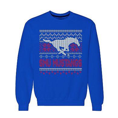 Men's Royal SMU Mustangs Holiday Fleece Crewneck Sweatshirt