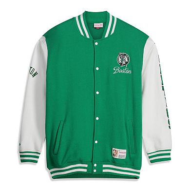 Men's Mitchell & Ness Kelly Green Boston Celtics Big & Tall Hardwood Classics Full-Snap Varsity Jacket