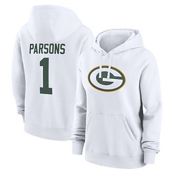 Women's Nike Micah Parsons White Green Bay Packers Player Name & Number Fleece Hoodie