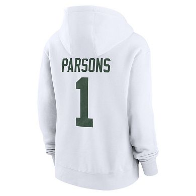 Women's Nike Micah Parsons White Green Bay Packers Player Name & Number Fleece Hoodie