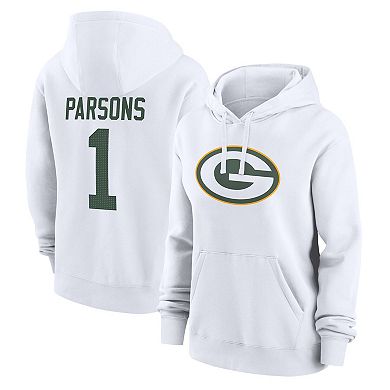Women's Nike Micah Parsons White Green Bay Packers Player Name & Number Fleece Hoodie
