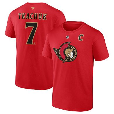 Men's Fanatics Brady Tkachuk Red Ottawa Senators Captain's Patch Authentic Stack Name & Number T-Shirt