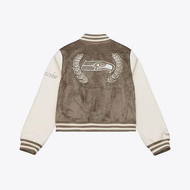 Women's Mitchell & Ness Tan Seattle Seahawks Full-Snap Varsity Jacket