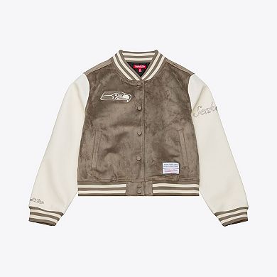 Women's Mitchell & Ness Tan Seattle Seahawks Full-Snap Varsity Jacket