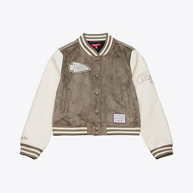 Women's Mitchell & Ness Tan Kansas City Chiefs Full-Snap Varsity Jacket