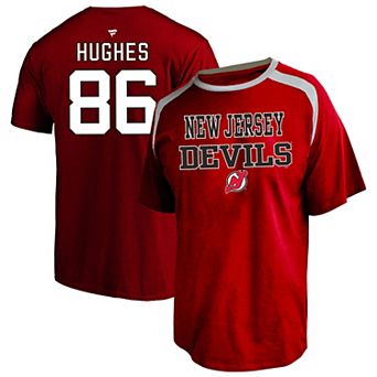 Women's Fanatics Jack Hughes Red New Jersey Devils Plus Size Name & Number Scoop Neck T-Shirt