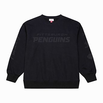 Men's Mitchell & Ness Black Pittsburgh Penguins Phantom Fleece Crew Neck Sweatshirt