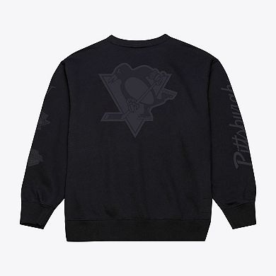 Men's Mitchell & Ness Black Pittsburgh Penguins Phantom Fleece Crew Neck Sweatshirt