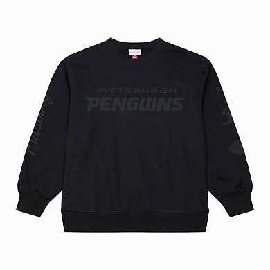 Men's Mitchell & Ness Black Pittsburgh Penguins Phantom Fleece Crew Neck Sweatshirt