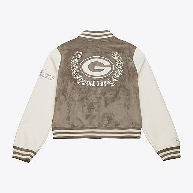 Women's Mitchell & Ness Tan Green Bay Packers Full-Snap Varsity Jacket