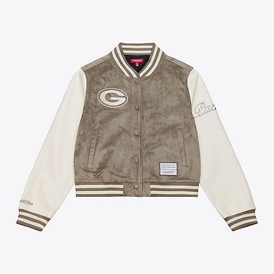 Women's Mitchell & Ness Tan Green Bay Packers Full-Snap Varsity Jacket