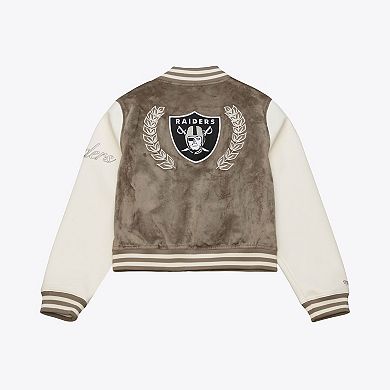 Women's Mitchell & Ness Tan Oakland Raiders Full-Snap Varsity Jacket