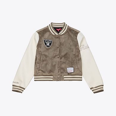 Women's Mitchell & Ness Tan Oakland Raiders Full-Snap Varsity Jacket