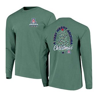Men's Green Arizona Wildcats Comfort Colors Merry Christmas Tree Long Sleeve T-Shirt