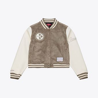 Women's Mitchell & Ness Tan Pittsburgh Steelers Full-Snap Varsity Jacket
