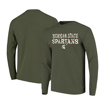 Women's Image One Olive Michigan State Spartans String Lights Comfort Color Long Sleeve T-Shirt