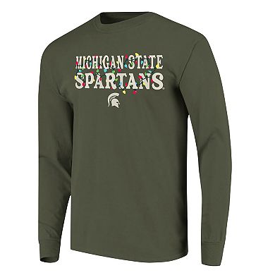 Women's Image One Olive Michigan State Spartans String Lights Comfort Color Long Sleeve T-Shirt