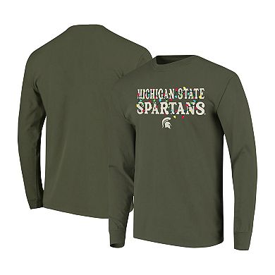 Women's Image One Olive Michigan State Spartans String Lights Comfort Color Long Sleeve T-Shirt