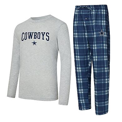 Men's Concepts Sport Navy/Heather Gray Dallas Cowboys Regulate Long Sleeve T-Shirt and Plaid Pant Set
