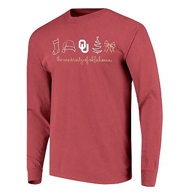 Women's Crimson Oklahoma Sooners Christmas Elements Comfort Colors Long Sleeve T-Shirt