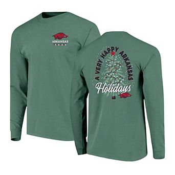 Men's Green Arkansas Razorbacks Comfort Colors Merry Christmas Tree Long Sleeve T-Shirt