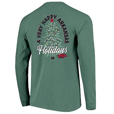 Men's Green Arkansas Razorbacks Comfort Colors Merry Christmas Tree Long Sleeve T-Shirt