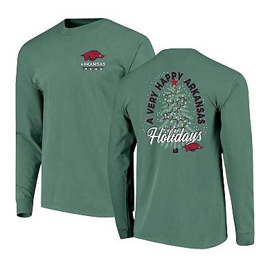 Men's Green Arkansas Razorbacks Comfort Colors Merry Christmas Tree Long Sleeve T-Shirt