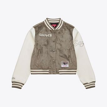 Women's Mitchell & Ness Tan Philadelphia Eagles Full-Snap Varsity Jacket