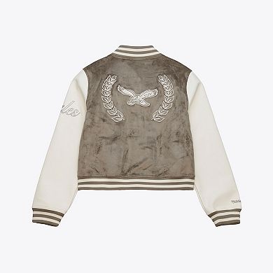 Women's Mitchell & Ness Tan Philadelphia Eagles Full-Snap Varsity Jacket