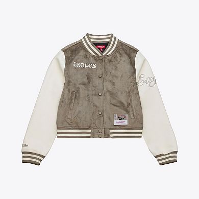 Women's Mitchell & Ness Tan Philadelphia Eagles Full-Snap Varsity Jacket