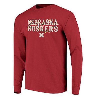 Women's Image One Scarlet Nebraska Huskers String Lights Comfort Color Long Sleeve T-Shirt