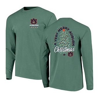Men's Green Auburn Tigers Comfort Colors Merry Christmas Tree Long Sleeve T-Shirt
