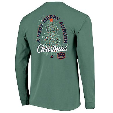 Men's Green Auburn Tigers Comfort Colors Merry Christmas Tree Long Sleeve T-Shirt