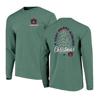 Men's Green Auburn Tigers Comfort Colors Merry Christmas Tree Long Sleeve T-Shirt