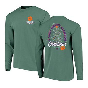 Men's Green Clemson Tigers Comfort Colors Merry Christmas Tree Long Sleeve T-Shirt