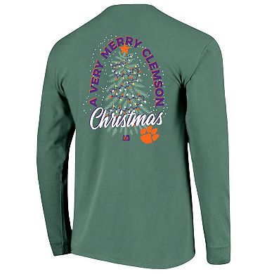 Men's Green Clemson Tigers Comfort Colors Merry Christmas Tree Long Sleeve T-Shirt