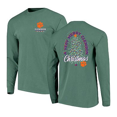 Men's Green Clemson Tigers Comfort Colors Merry Christmas Tree Long Sleeve T-Shirt
