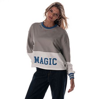 Women's The Wild Collective Gray Orlando Magic Cropped Long-Sleeve Fashion Crewneck Sweatshirt