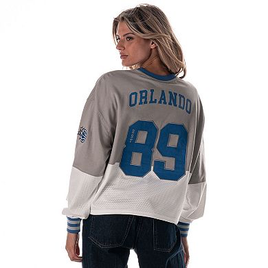 Women's The Wild Collective Gray Orlando Magic Cropped Long-Sleeve Fashion Crewneck Sweatshirt