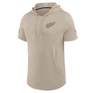 Men's Fanatics Tan Detroit Red Wings Authentic Pro Road Short Sleeve Hoodie
