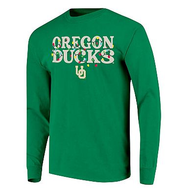 Women's Image One Green Oregon Ducks String Lights Comfort Color Long Sleeve T-Shirt