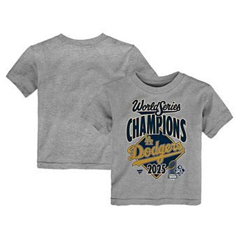 Toddler Fanatics Heather Gray Los Angeles Dodgers 2025 World Series Champions Locker Room Replica T-Shirt