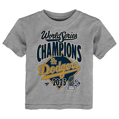 Toddler Fanatics Heather Gray Los Angeles Dodgers 2025 World Series Champions Locker Room Replica T-Shirt
