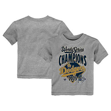 Toddler Fanatics Heather Gray Los Angeles Dodgers 2025 World Series Champions Locker Room Replica T-Shirt