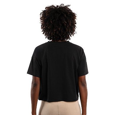 Women's Starter Black Carolina Panthers Rhinestone Sprinkle Boxy Cropped T-Shirt