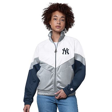 Women's Starter White/Gray New York Yankees Teamwork Raglan Full-Zip Track Jacket