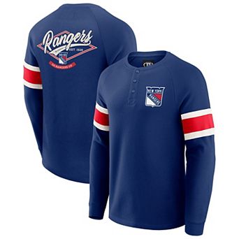Men's Darius Rucker Collection by Fanatics Navy New York Rangers Waffle-Knit Raglan Long Sleeve Henley T-Shirt