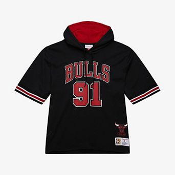Men's Mitchell & Ness Dennis Rodman Black Chicago Bulls Mesh Name & Number Short Sleeve Hoodie