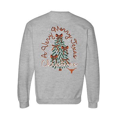 Women's Gray Texas Longhorns Classic Merry Christmas Tree Crewneck Sweatshirt