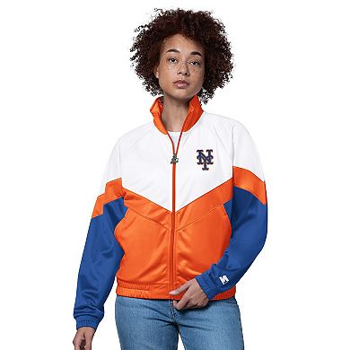 Women's Starter White/Orange New York Mets Teamwork Raglan Full-Zip Track Jacket